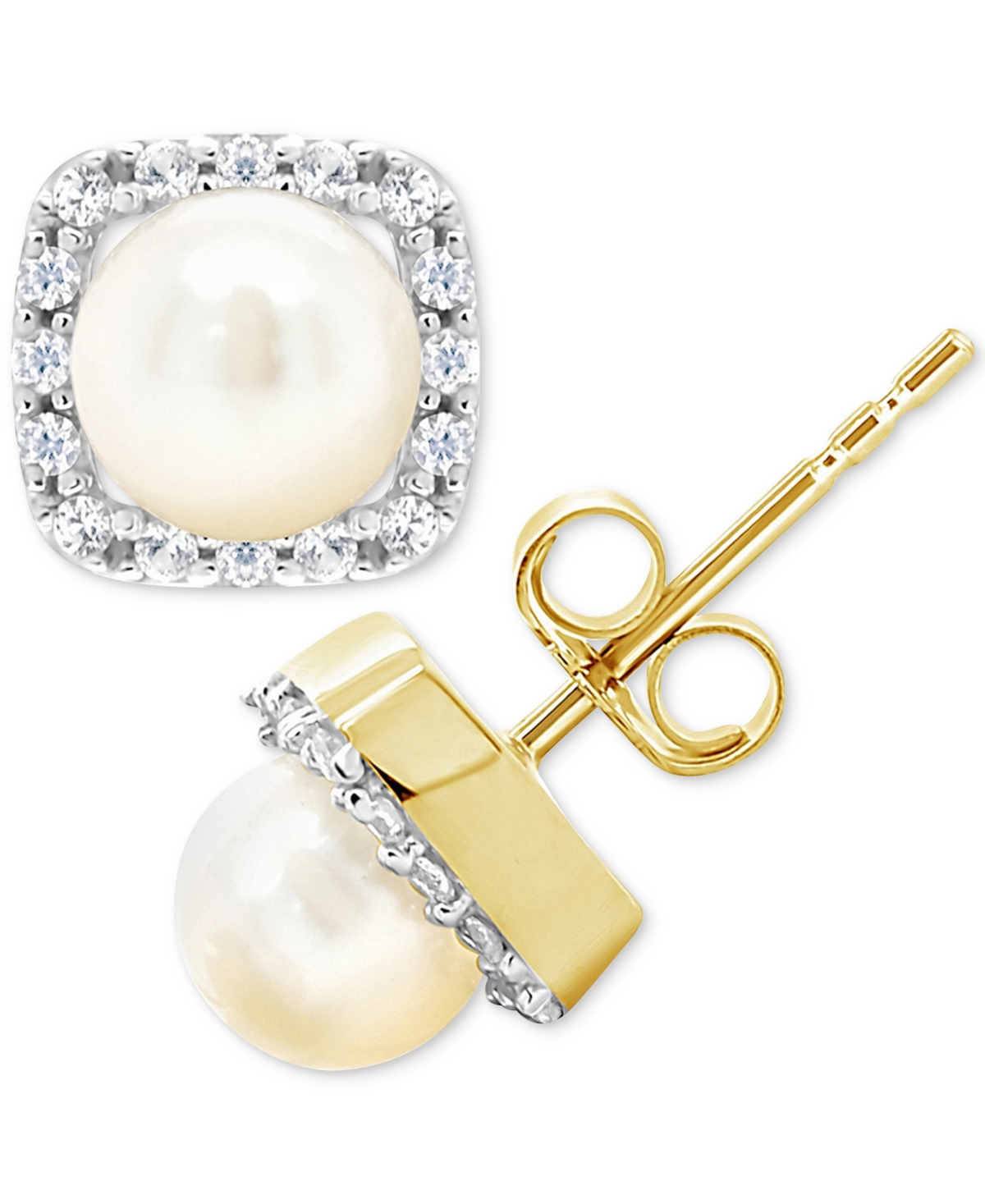 Macy's Cultured Freshwater Pearl & Lab-created White Sapphire (1/5 Ct. T.w.) Stud Earrings In 10k Gold (als