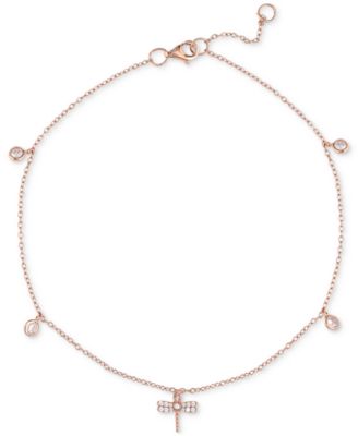 Giani Bernini - Cubic Zirconia Dragonfly & Bezel Ankle Bracelet in 18k Rose Gold-Plated Sterling Silver