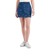 Tinseltown Juniors' Seamed Denim Mini Skirt (Medium Wash)