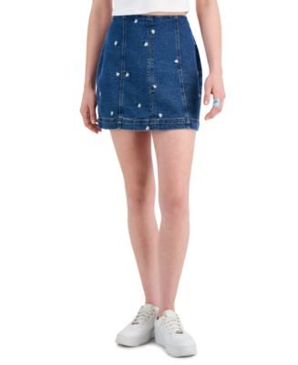 Mini-jupe En Denim Destroy Tinseltown Taille 7 Juniors – Lavage Moyen, Ourlet Effiloché – Neuve Avec étiquettes
