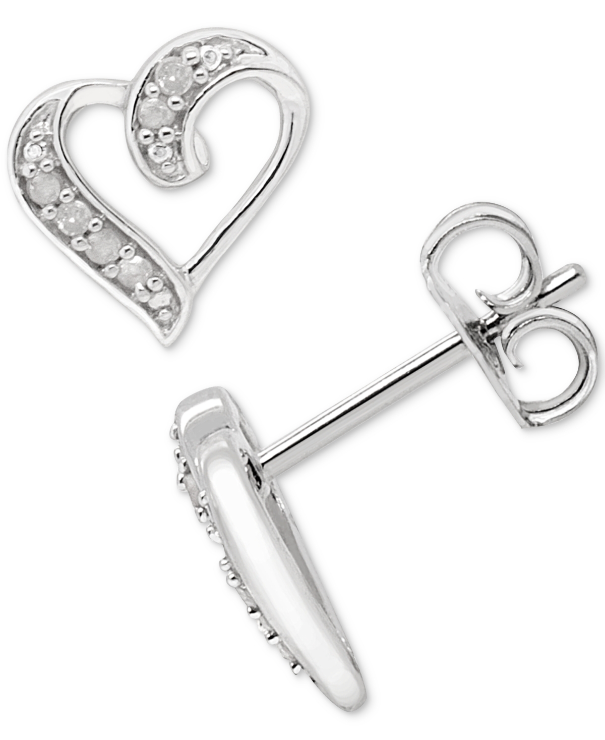 Diamond Open Heart Stud Earrings (1/10 ct. t.w.) in Sterling Silver - Sterling Silver