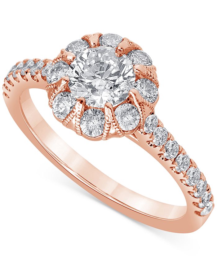 Macy s Diamond Halo Engagement Ring 1 1 2 ct. t.w. in 14k Rose