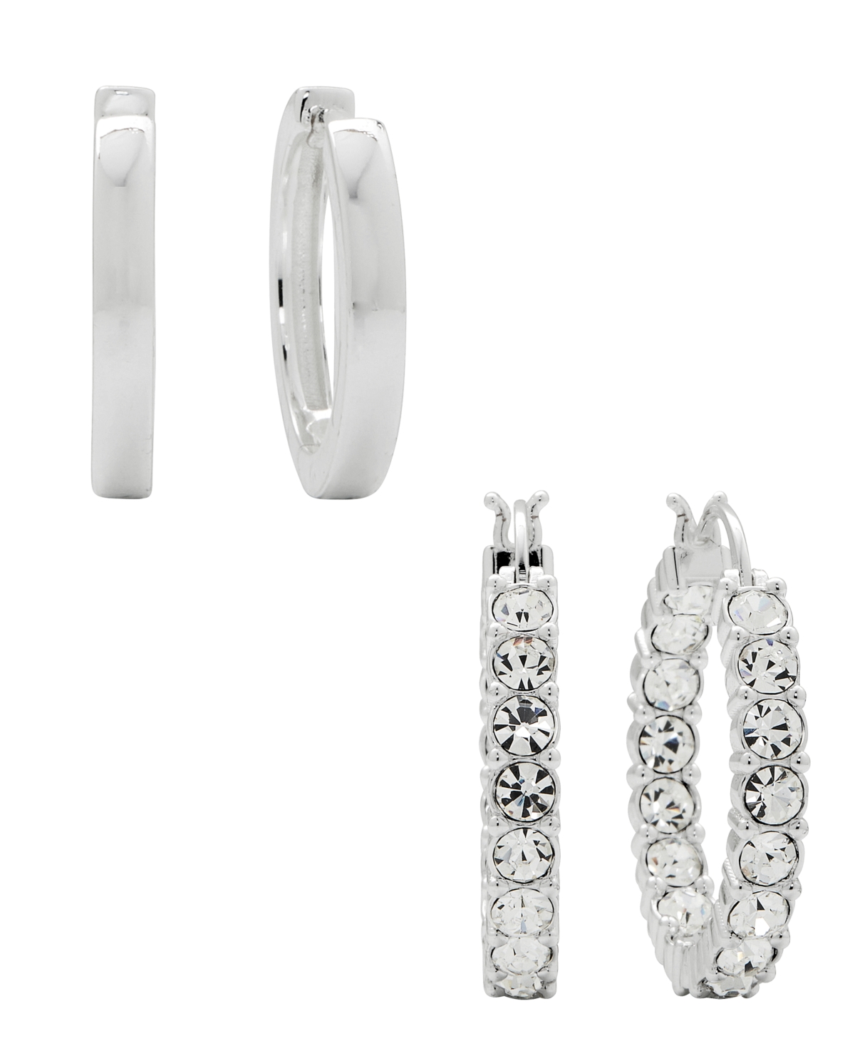 Women's Crystal Hoop Earrings Set, 4 Pieces - Fine Silver Plated