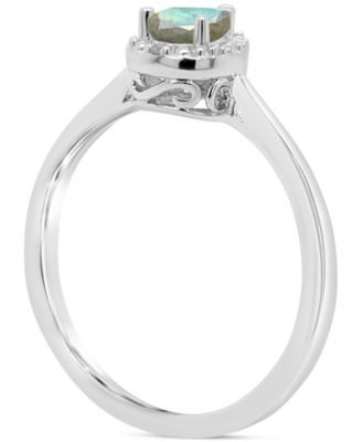 Labradorite & Diamond Accent Pear Ring in Sterling Silver (Also in Onyx & Turquoise)