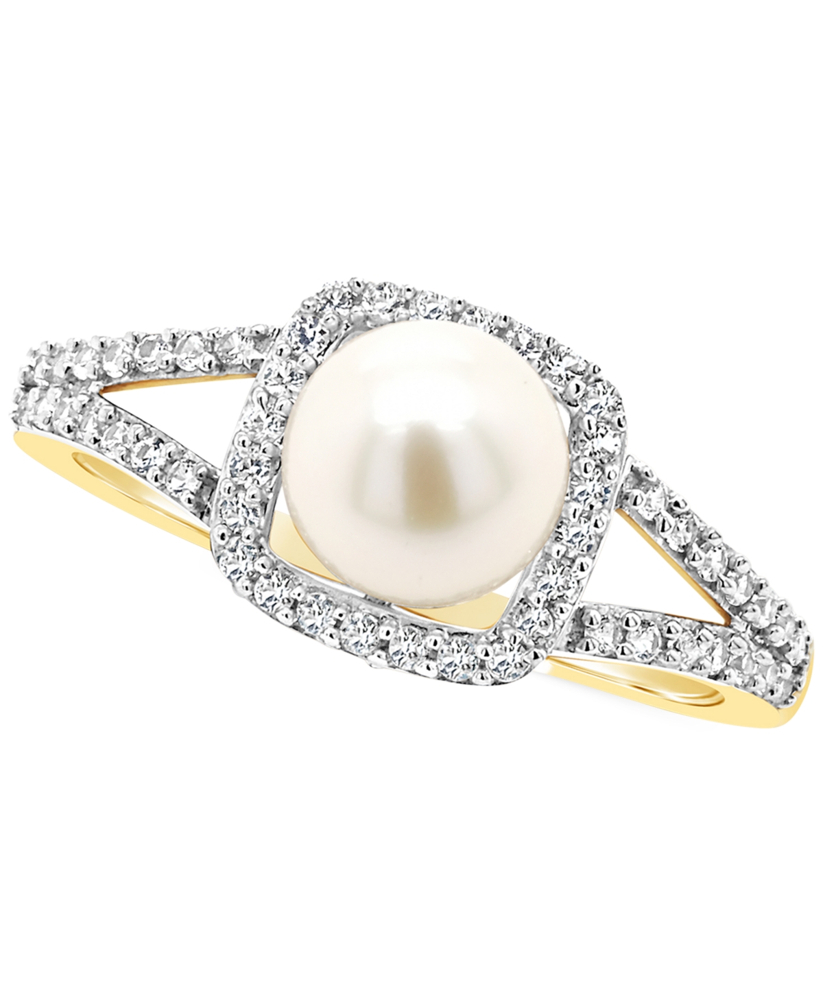 Macy's Cultured Freshwater Pearl & Lab-created White Sapphire (1/4 Ct. T.w.) Halo Ring In 10k Gold (also In