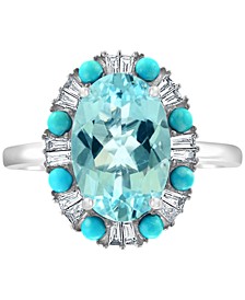 EFFY® Aquamarine (2-5/8 ct. t.w.), Turquoise (2mm) & Diamond (1/4 ct. t.w.) Ring in 14k White Gold