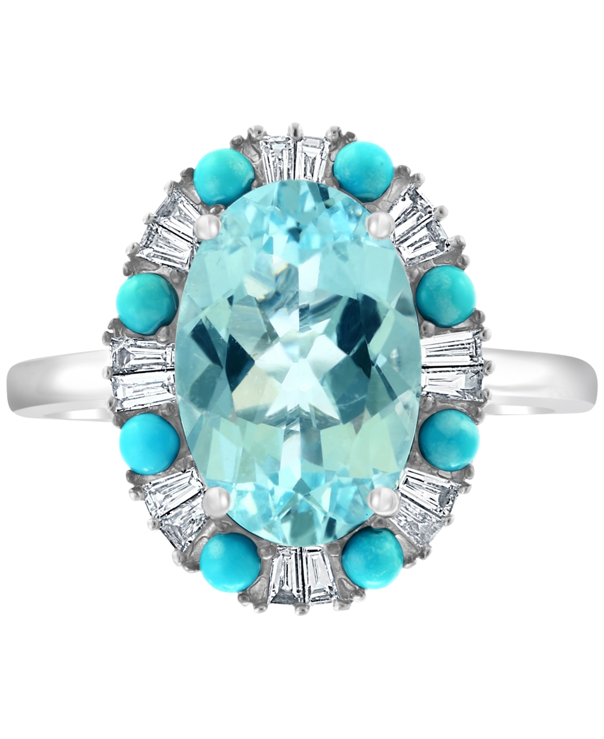 Effy Collection Effy Aquamarine (2-5/8 Ct. T.w.), Turquoise (2mm) & Diamond (1/4 Ct. T.w.) Ring In 14k White Gold In Aquamarine/turquoise