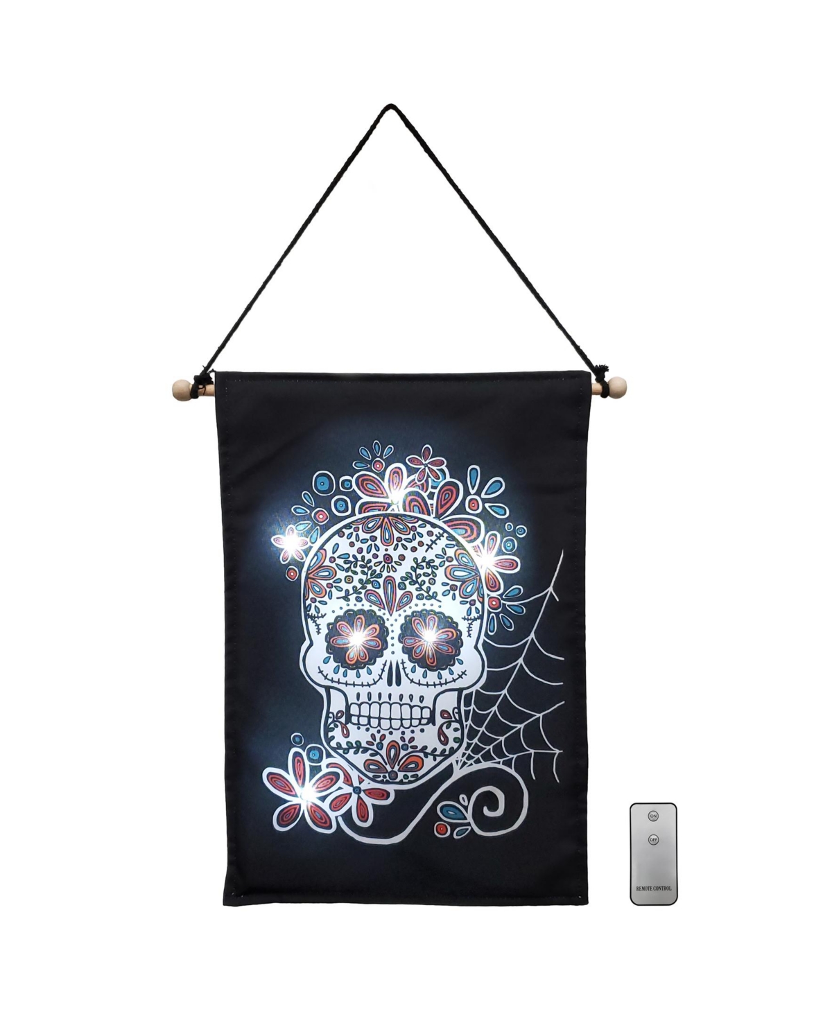 Battery Operated Led Lighted Sugar Skull Wall Banner - Multicolor