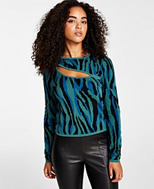 Women's Printed Asymmetrical-Cutout Sweater, Created for Macy's