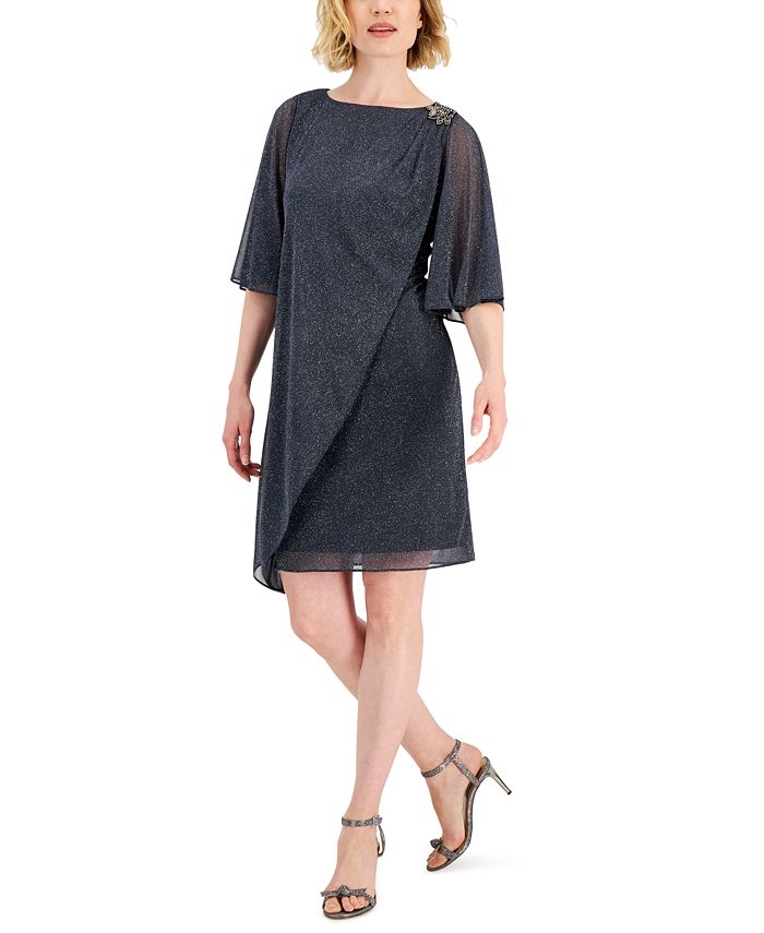 SL Fashions Women's Cape-Overlay Shimmer Dress - Macy's