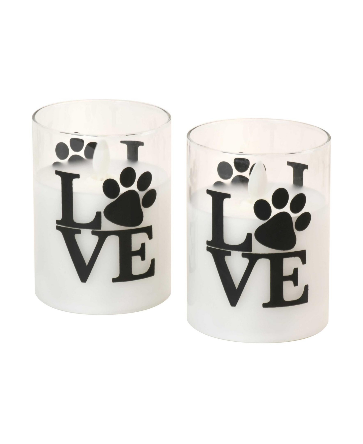 Battery Operated Love Paw Led Glass Candles with Moving Flame, Set of 2 - Black