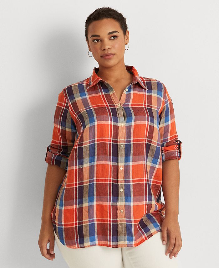 Lauren Ralph Lauren Plus-Size Plaid Linen Shirt & Reviews - Tops - Plus  Sizes - Macy's