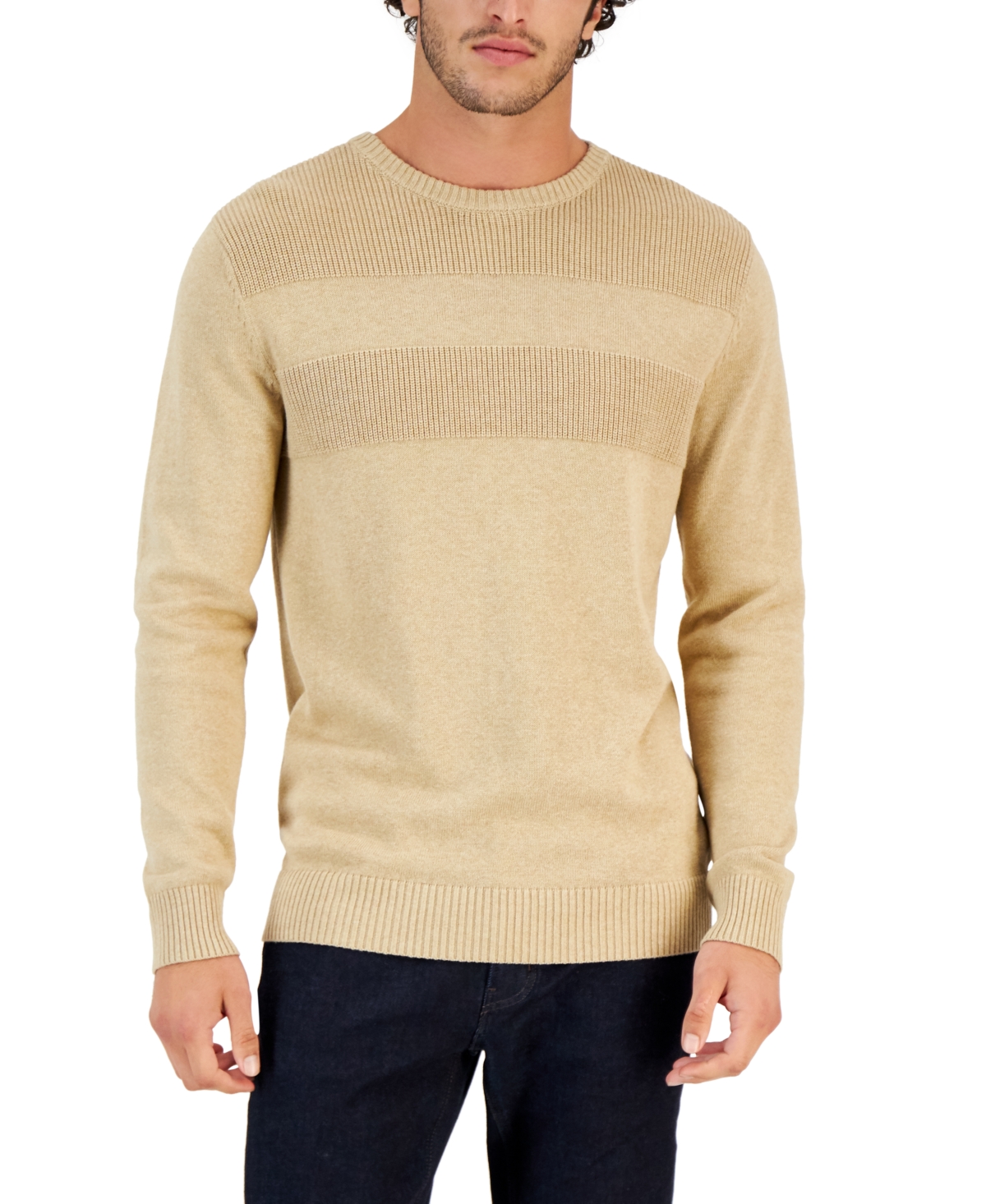 Men's Textured Cotton Sweater, Created for Macy's - Toast