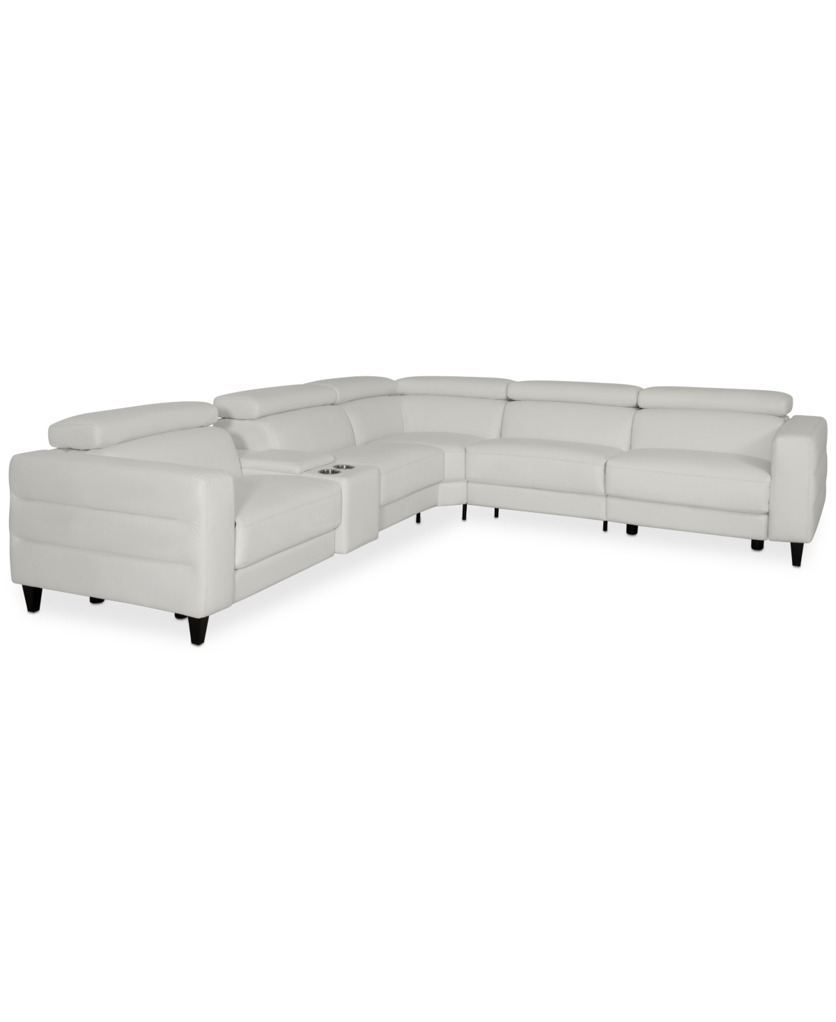 Furniture Silvanah 6-pc. "l" Leather Sectional With 2 Power Recliners With Console, Created For Macy's In Snow