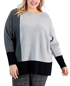 Plus Size Colorblock Dolman-Sleeve Sweater, Created for Macy's