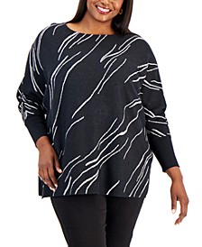 Plus Size Printed Boat-Neck Sweater, Created for Macy's