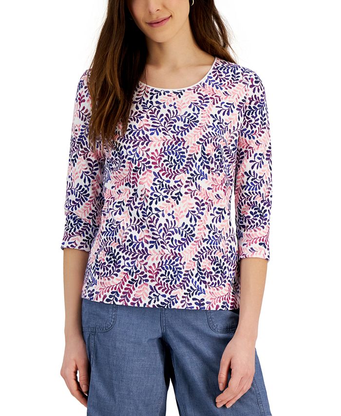 Karen Scott Petite Astrid Whirl 3/4-Sleeve Top, Created for Macy's ...