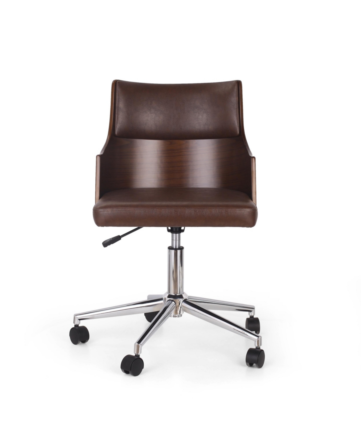 Noble House Rhine Mid-century Modern Upholstered Swivel Office Chair In Dark Brown