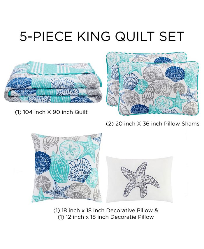 Macy's Seashell and Starfish Print Reversible 5 Piece Quilt Set, King