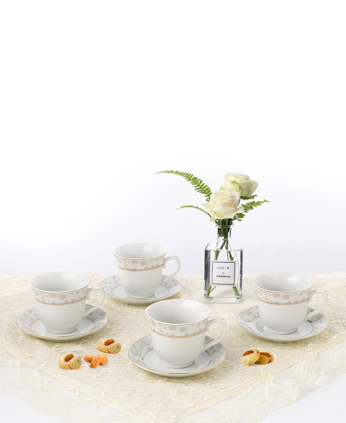 Lorren Home Trends Floral Tea and Coffee Set, 8 Piece - Gold-Tone