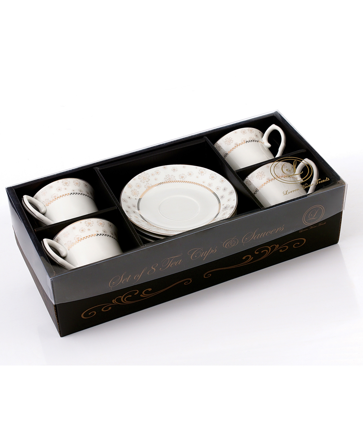Lorren Home Trends Floral Tea and Coffee Set, 8 Piece - Gold-Tone