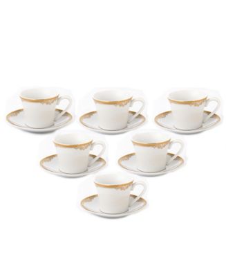 Lorren Home Trends Floral Espresso Set, 12 Piece - Macy's