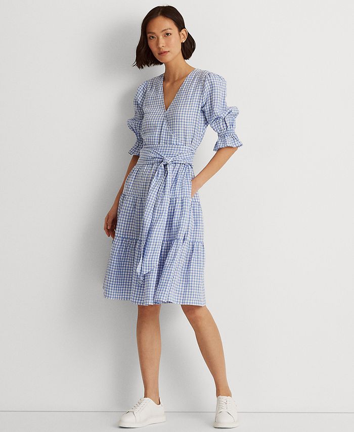 Lauren Ralph Lauren Gingham Fit-and-Flare Linen Dress - Macy's