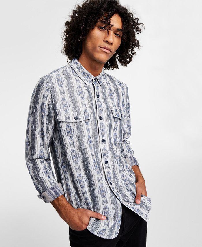 Sun + Stone Men's Shaker Regular-Fit Geo Jacquard Flannel Shirt ...
