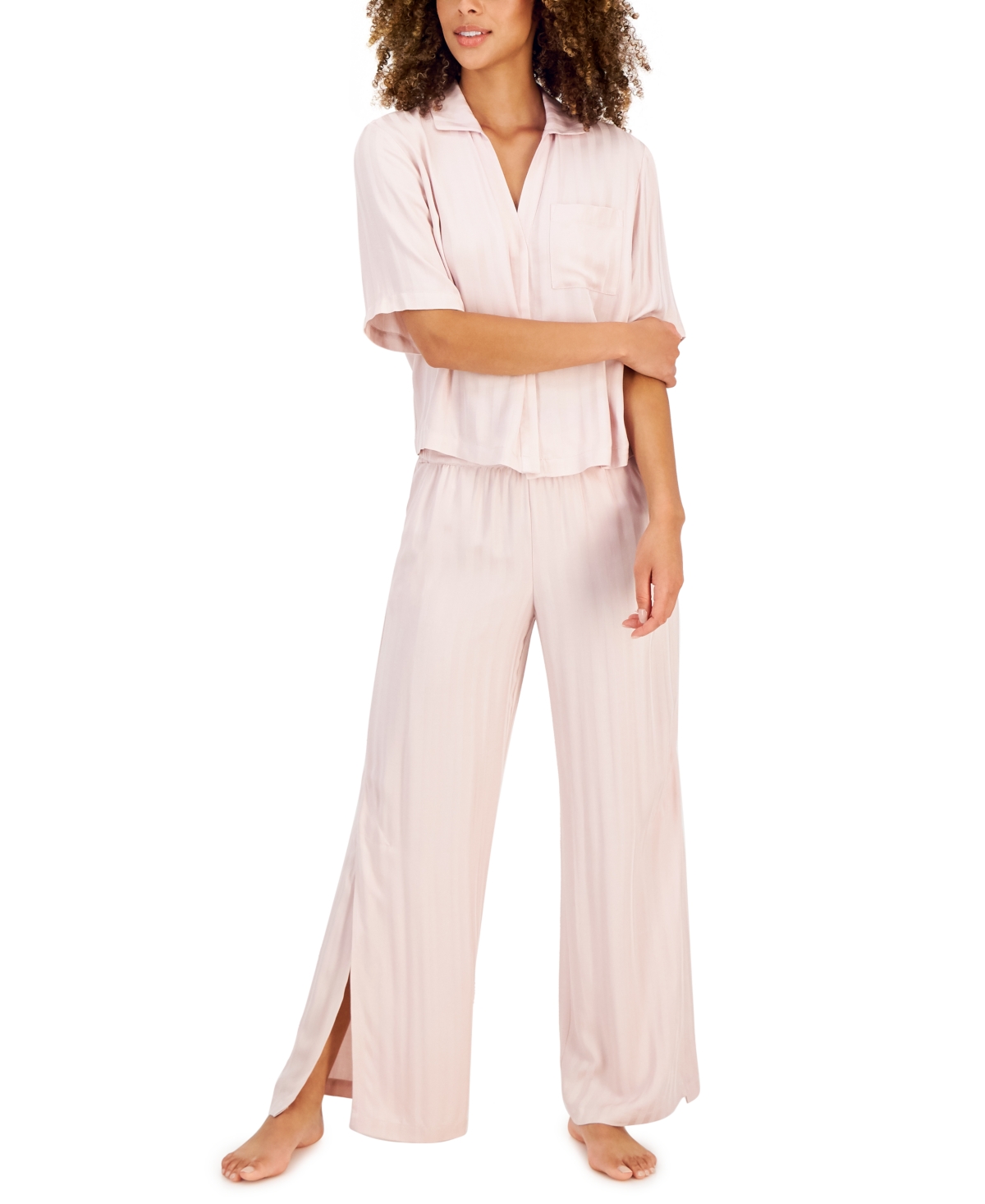 Alfani Cropped Shirt & Wide-Leg Pants Pajama Set, Created for Macy's