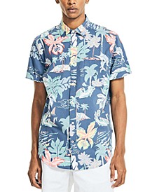 Men's Classic Fit Stretch Cotton Tropical Palm Print Short-Sleeve Shirt