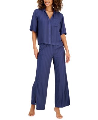 Alfani Cropped Shirt & Wide-Leg Pants Pajama Set, Created for Macy's ...