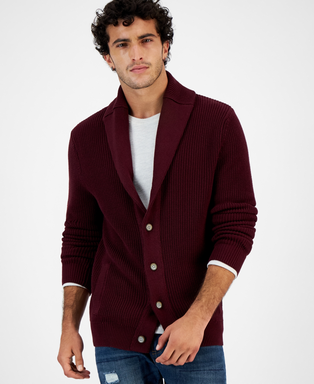 Men's Alvin Cardigan Sweater, Created for Macy's - Dark Scarlet