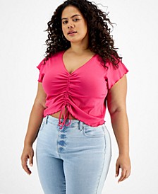 Trendy Plus Size Ribbed Shirred-Front Top