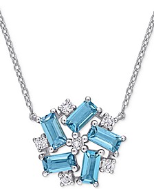 Blue & White Topaz Cluster 17" Pendant Necklace (2-3/5 ct. t.w.) in Sterling Silver