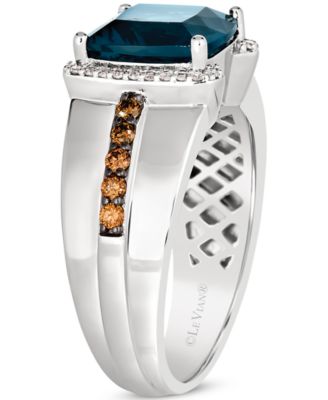 Men's Deep Sea Blue Topaz (4-1/2 ct. t.w.) & Diamond (3/8 ct. t.w.) Ring in Sterling Silver