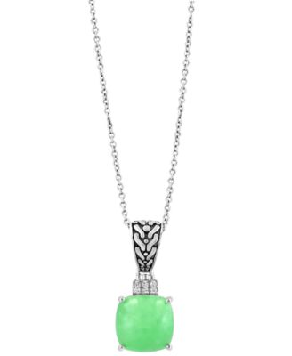 EFFY&reg; Dyed Green Jade & Diamond Accent 18" Pendant Necklace in Sterling Silver