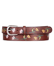 Women's Floral Embossed Leather Pant Belt