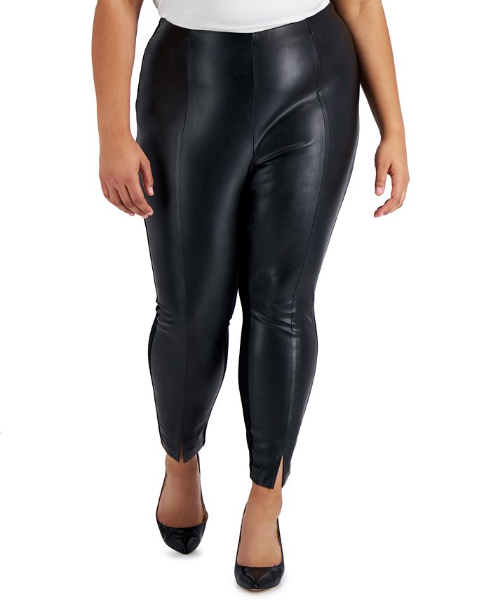 Bar III Plus Size Pleather-Front Leggings, Created for Macy's - Macy's