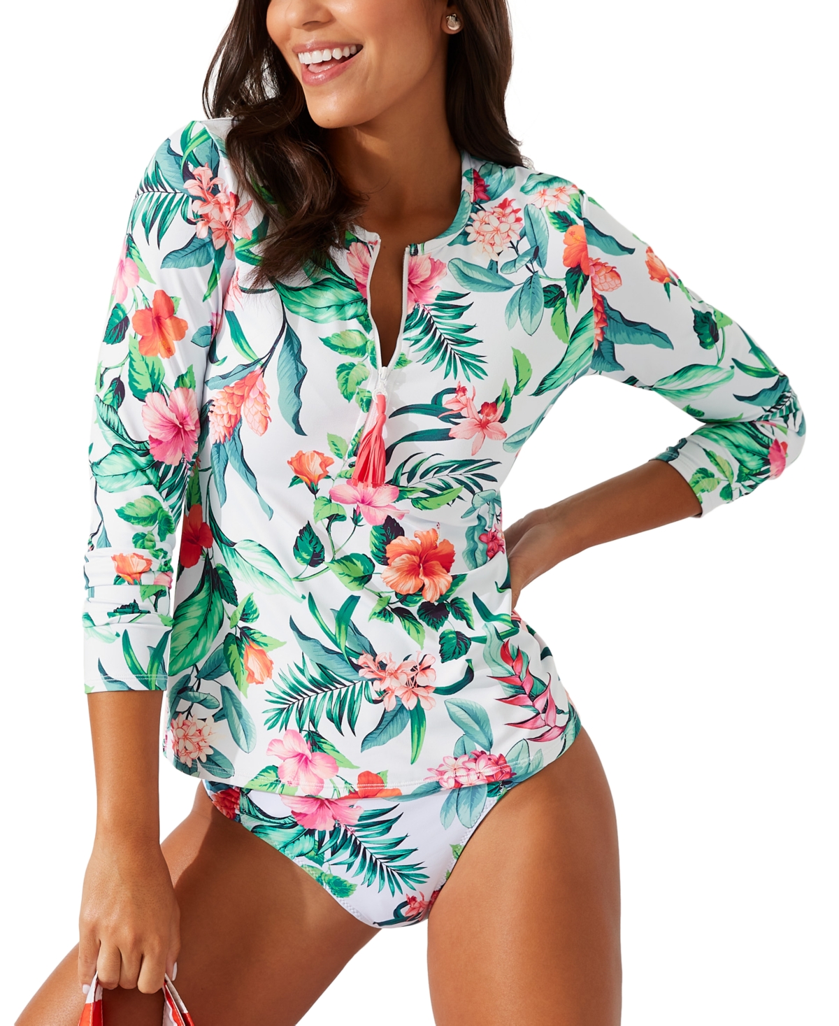 Tommy Bahama Women's Halfzip Rash Guard Women's Swimsuit In Tropi