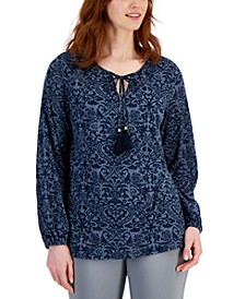 Women's Printed Peasant Blouse, Created for Macy's