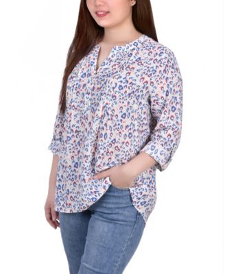 Petite Size 3/4 Roll Tab Sleeve Blouse Top