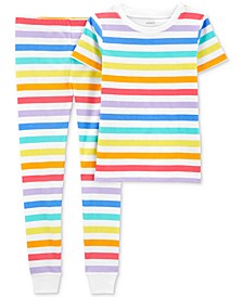 Big Boys and Girls 2-Piece Snug Fit Rainbow Stripe-Print Pajamas  
