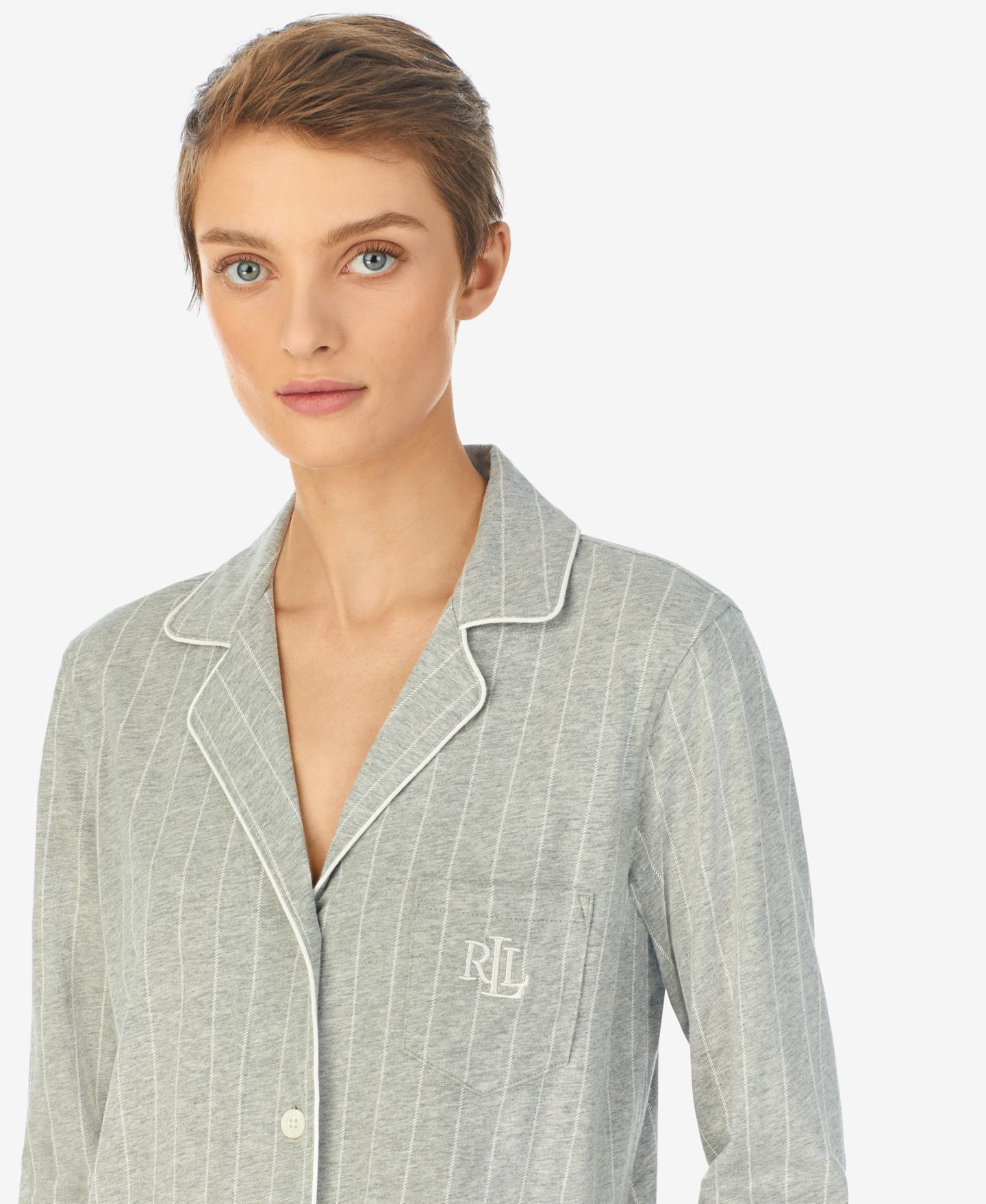 Сорочка Knit Notch Collar, хлопок — Lauren Ralph Lauren, цвет: Серый полосатый — фото 3