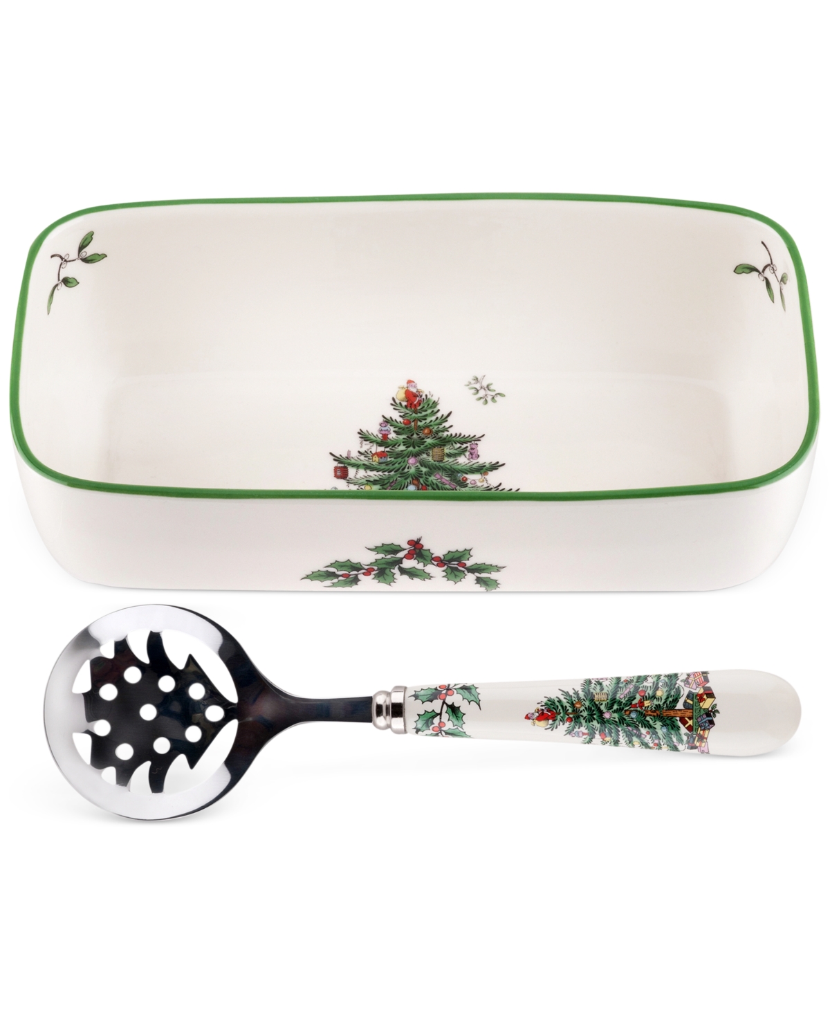 Spode Christmas Tree Cranberry Server With Slotted Spoon In No Color