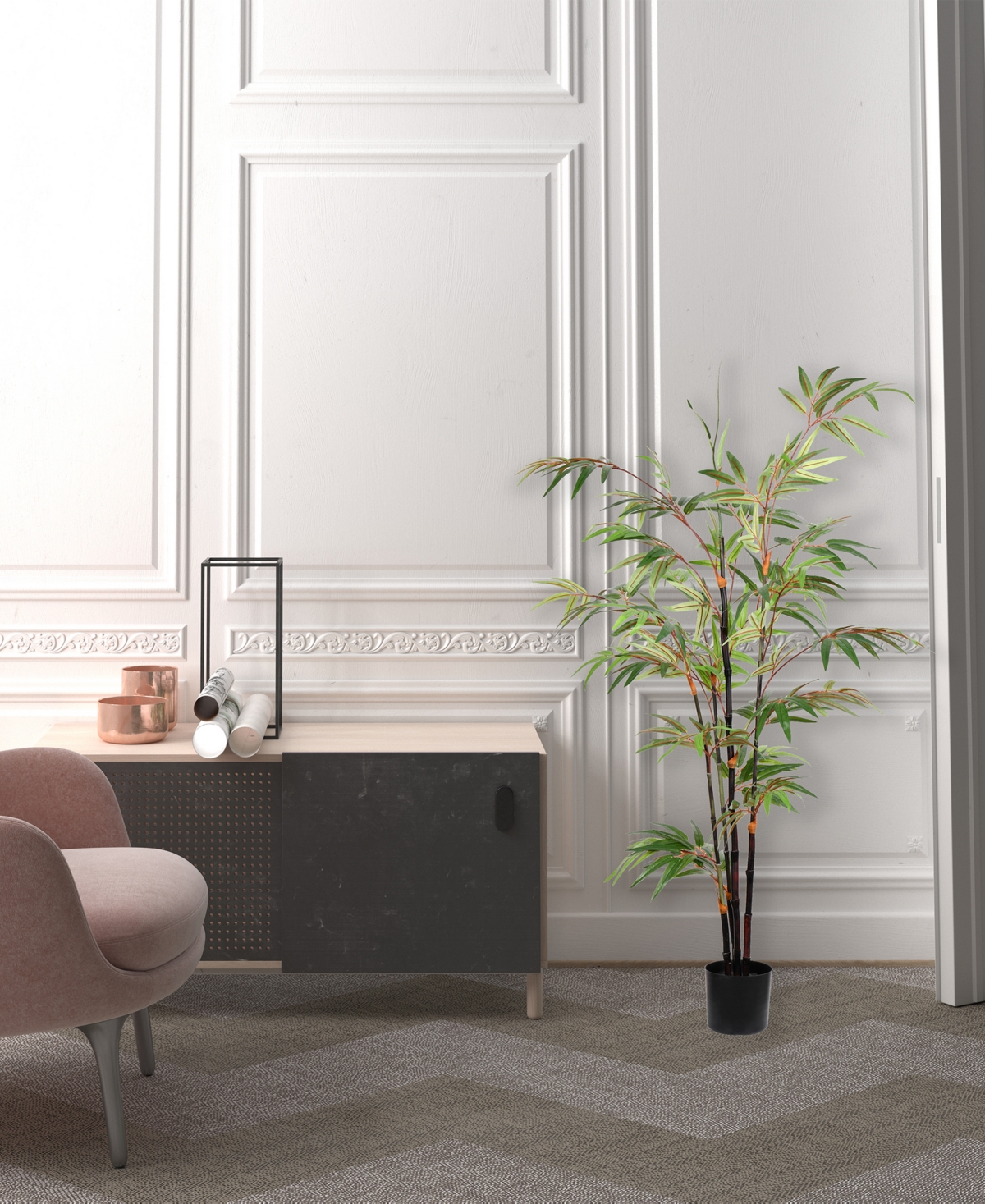 Vickerman Artificial Potted Black Japanese Bamboo Tree