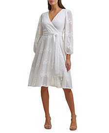 Women's Embroidered Faux-Wrap Dress
