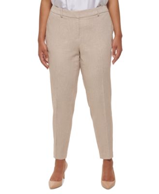 Calvin Klein Plus Size Linen-Blend Slim Leg Pants
