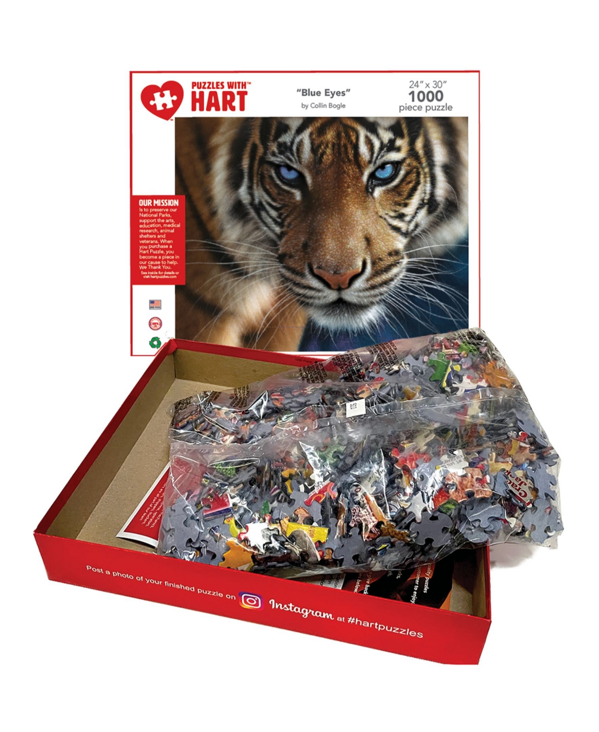 Hart Puzzles Blue Eyes Tiger 24" X 30" By Colin Bogle Set, 1000 Pieces In Multi