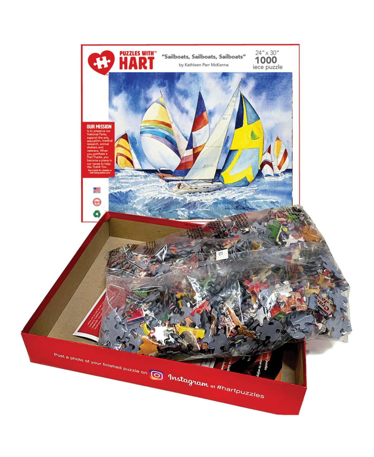 HART PUZZLES SAILBOATS 24" X 30" BY KATHLEEN PARR MCKENNA SET, 1000 PIECES 