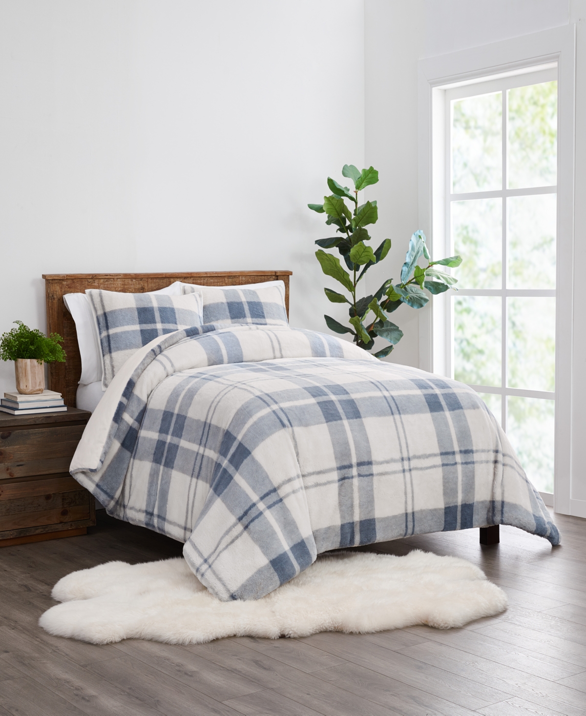 Ugg 3 Piece Claudia Plaid Comforter Set, Queen Bedding In Tahoe Blue